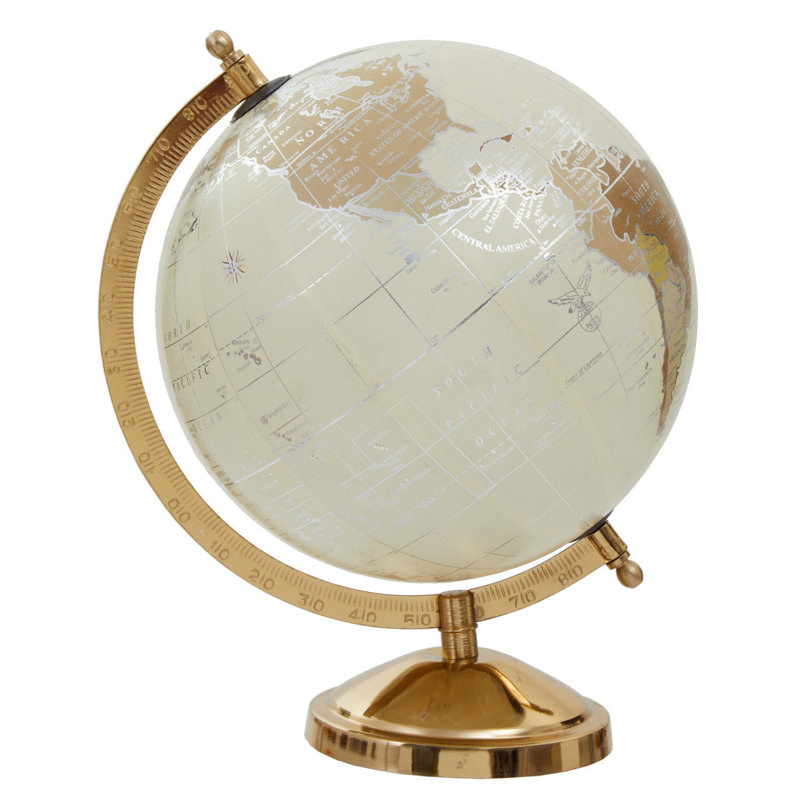 Felt Tabletop Globe, 27cm H x 20cm W x 20cm D, Gold/White
