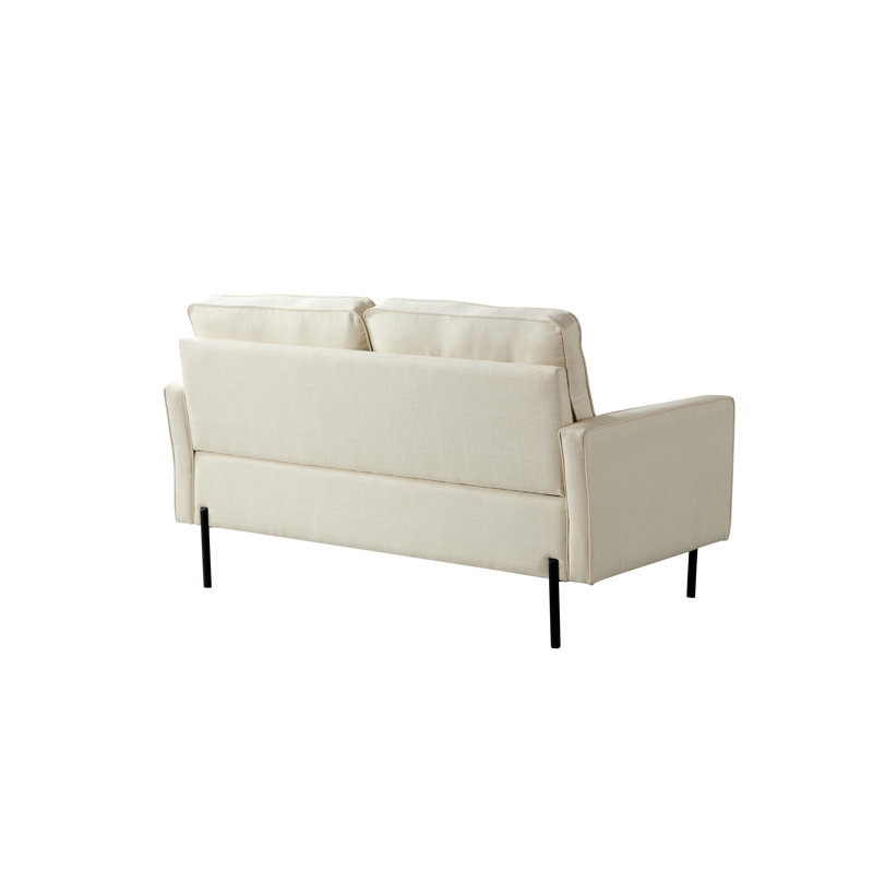 Causeuse à accoudoirs carrés de 57 po avec coussins réversibles Aranwen, Mélange de lin naturel beige