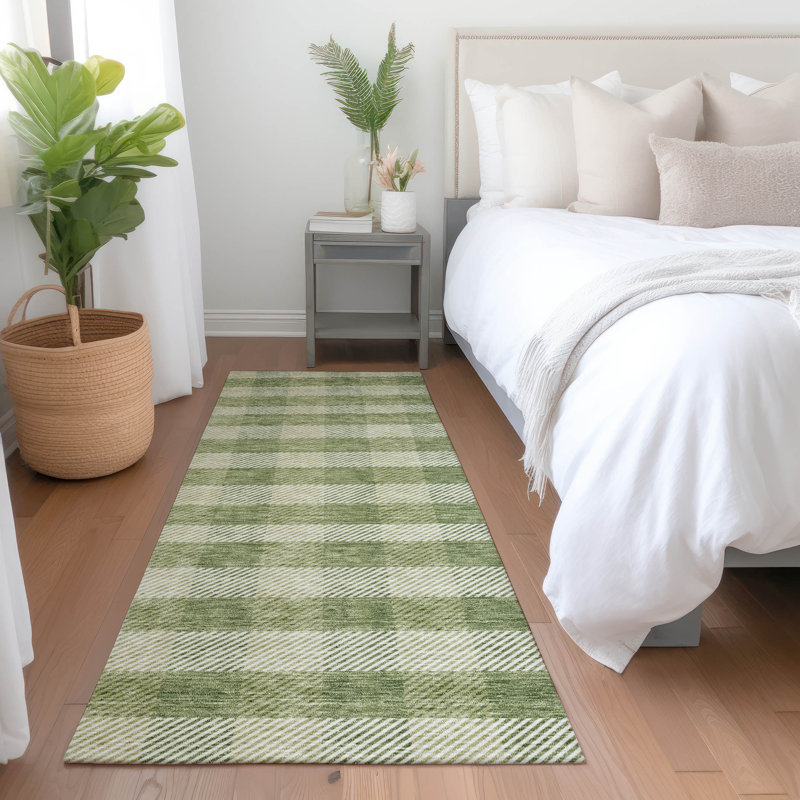 Premium Machine Washable Prisco Green Rug, Runner 2'3" x 7'6"