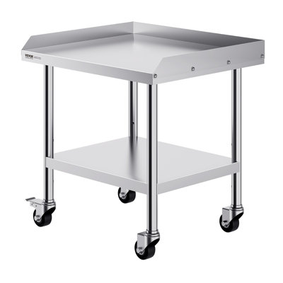 Table de travail en acier inoxydable, table de préparation commerciale de 24 x 28 x 30 pouces avec 4 roues, roulettes, table de préparation robuste à 3 côtés, table de travail en métal pour restaurant Home Hotel