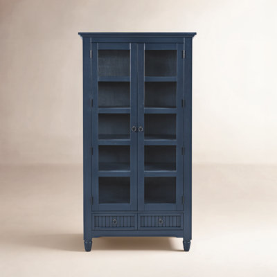 Pearce Westport Modern Farmhouse Tall Accent Storage Cabinet with Glass Doors and Adjustable Shelves - Navy