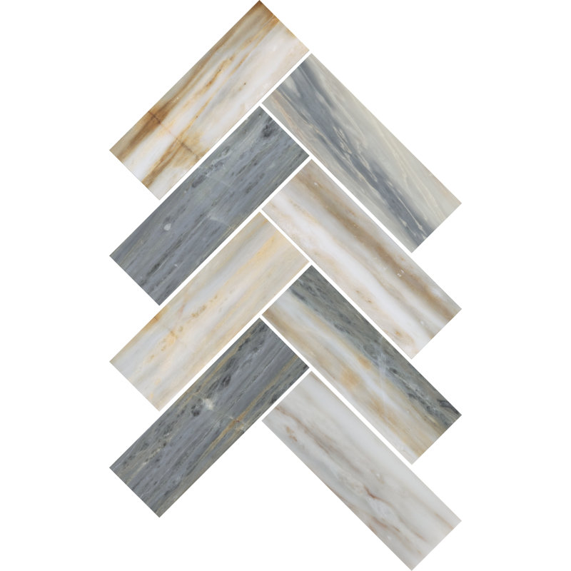 Gamma 2" x 6" Natural Stone Herringbone Wall and Floor Mosaic Tile (Set of 10), Azure