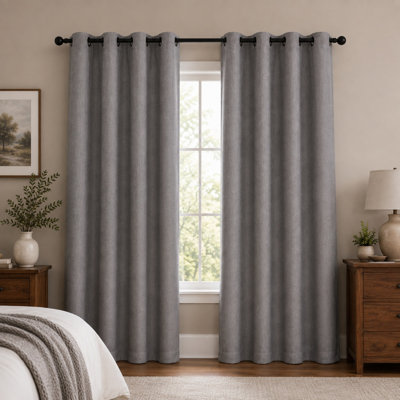 Cream Linen-Look Blackout Curtains, 2 Panels, Textured Grommet Window Drapes with Black Backing for Better Sleep & Privacy, 52W x 84L, Bedroom
