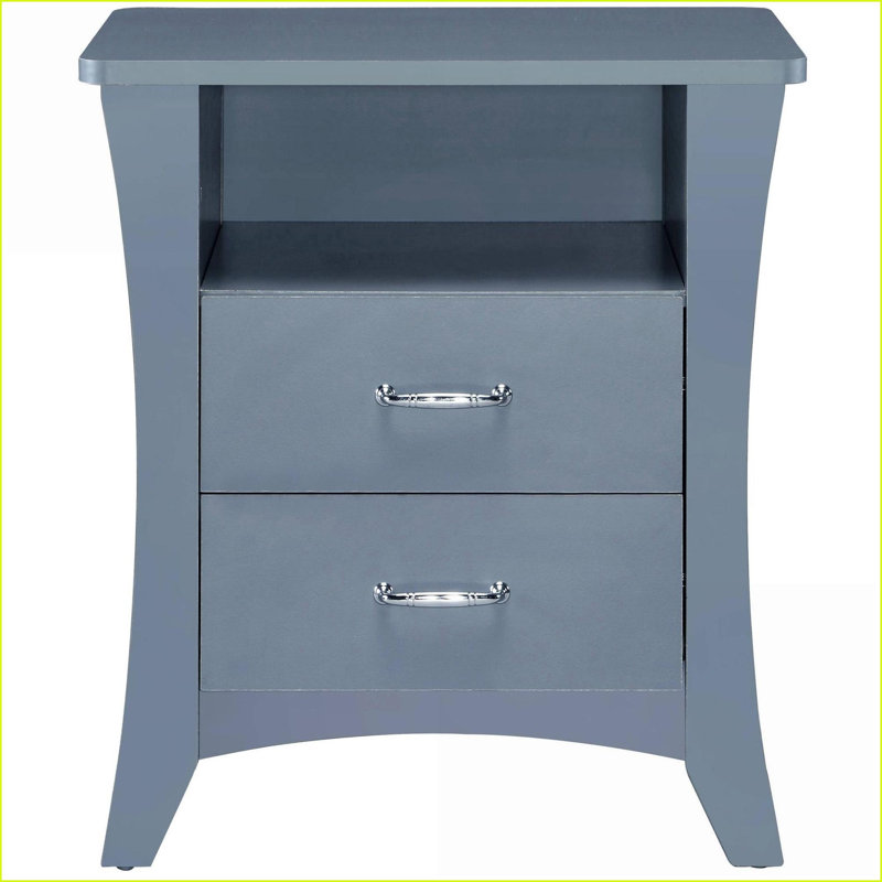 Table de chevet 2 tiroirs grise avec tablette ouverte - Rangement moderne pour chambre à coucher, Gris