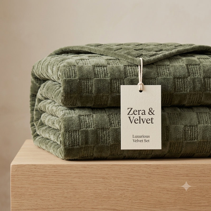 Couvre-lit en velours avec taies d'oreiller Zera MJ, Couvre-lit très grand + 2 taies d'oreiller très , Vert