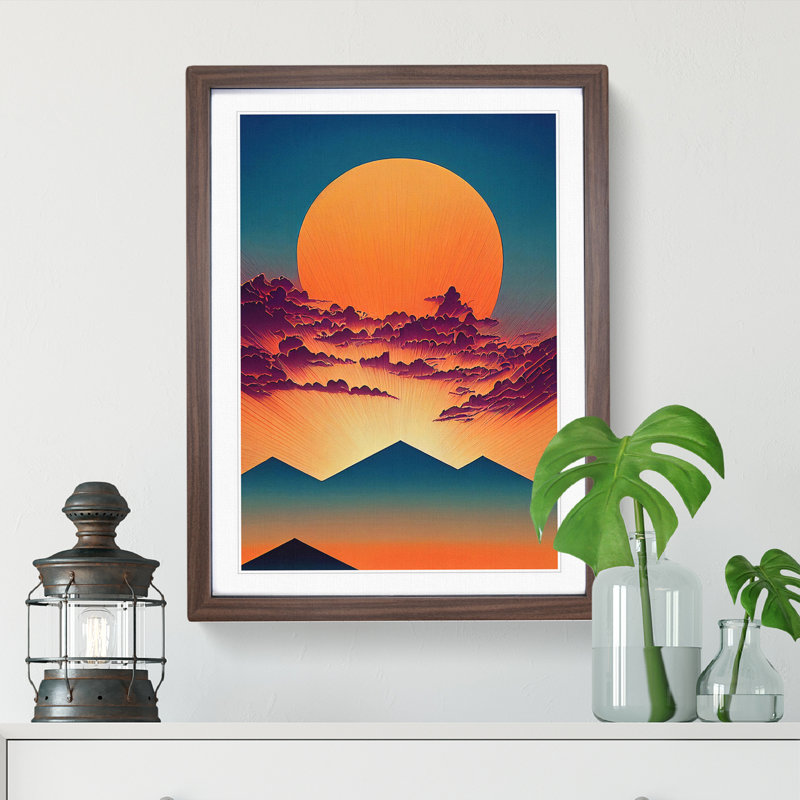 Mountain Sunset - Framed Print, 34cm H x 25cm W x 2cm D, Walnut