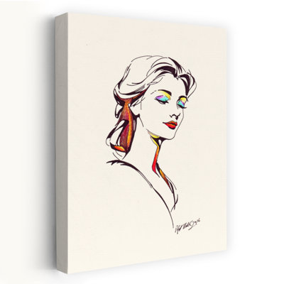 «Elegant Woman with Vibrant Abstract», art mural minimaliste contemporain