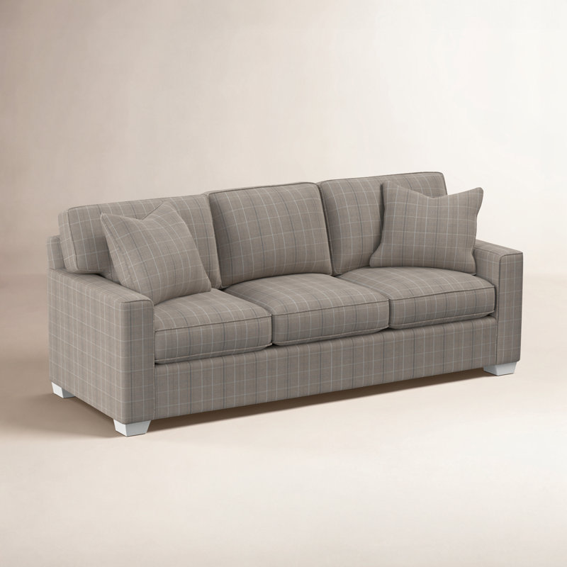 Frye Upholstered 81'' Sofa, Frost White, Taupe Plaid