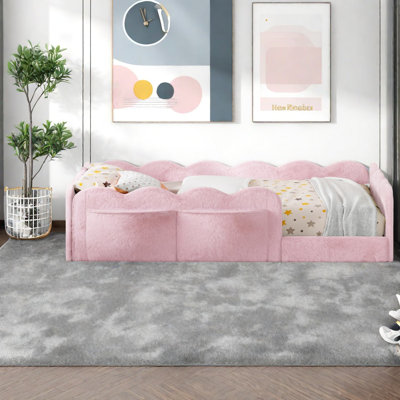 Lit simple pour lit d'enfant moderne avec rangement en bois aggloméré rose