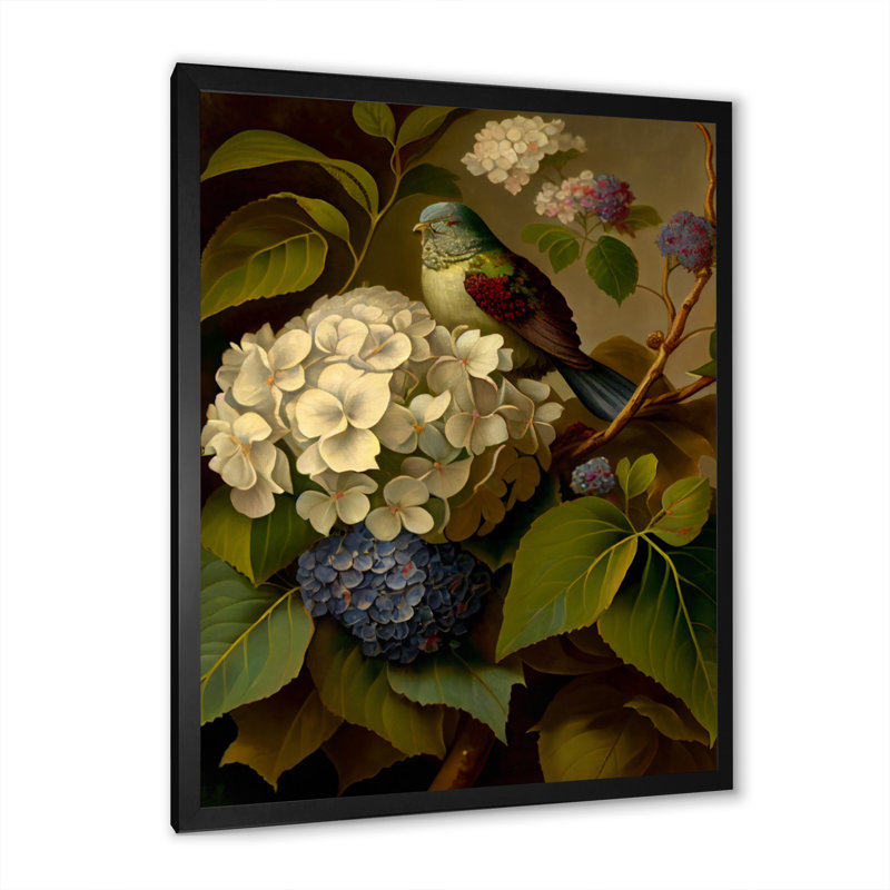 «Hydrangena Blossoming in Retro Colors IV», reproduction sur toile, Impression noire sur toile encadrée