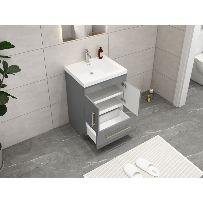 Ensemble de meuble-lavabo simple 24 po Carliss, Gris lustré, Or