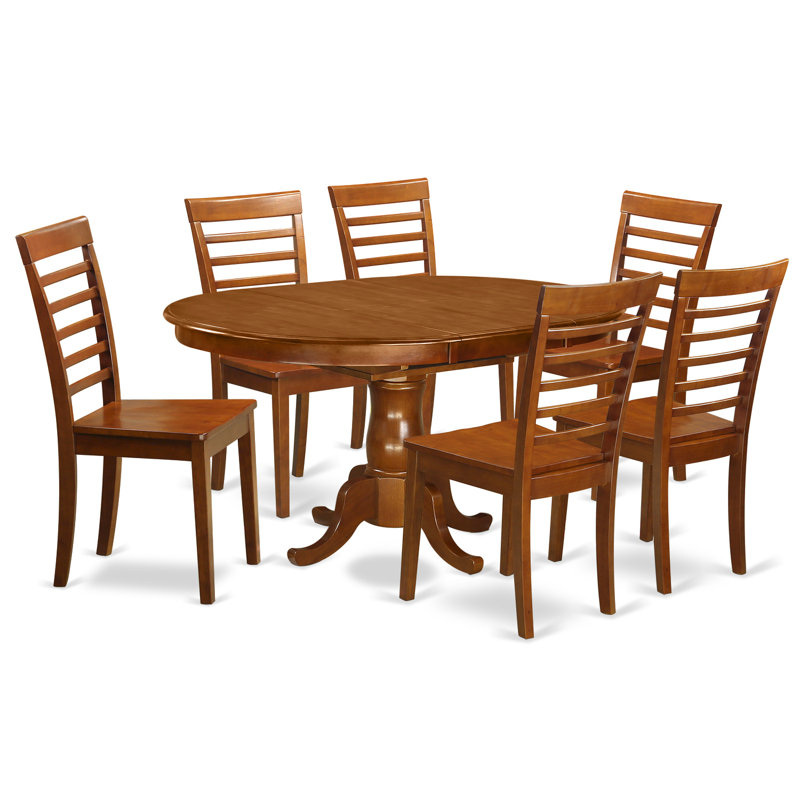 7 Piece Kitchen Table & Chairs Set Consist of an Oval Dining Table with Butterfly Leaf and 6 Dining Room Chairs, Saddle Brown