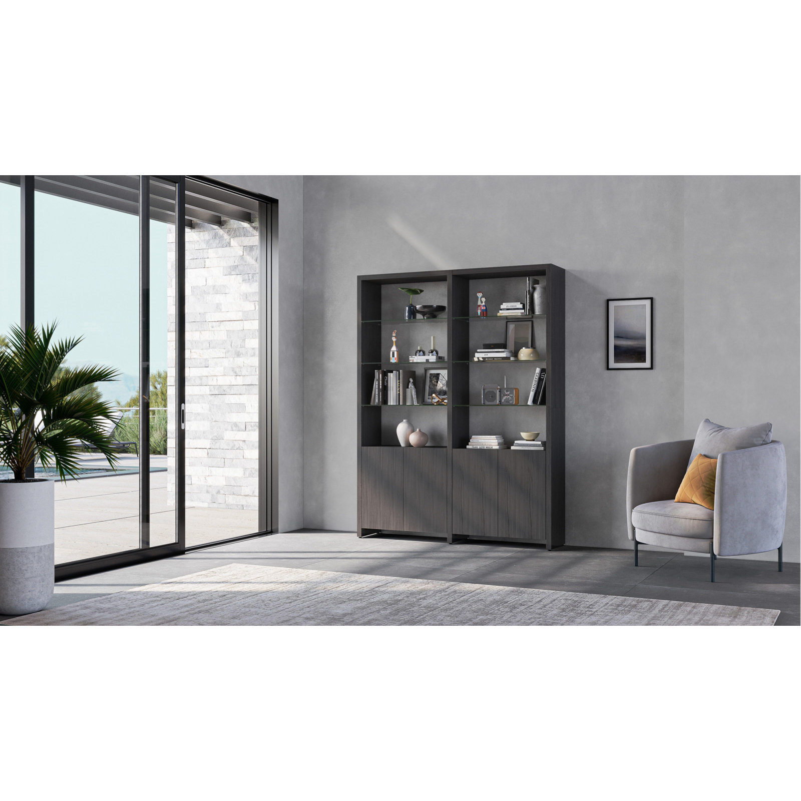 Linea Standard Bookcase, Natural Walnut, 2, 83.75" H x 65" W x 14" D