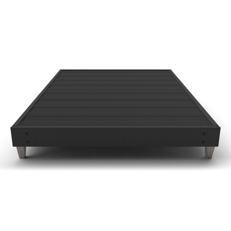 Base de lit double pour une installation sans effort - sans outils, pieds en bois modernes de 6 po, tissu d'ameublement gris foncé Rapid