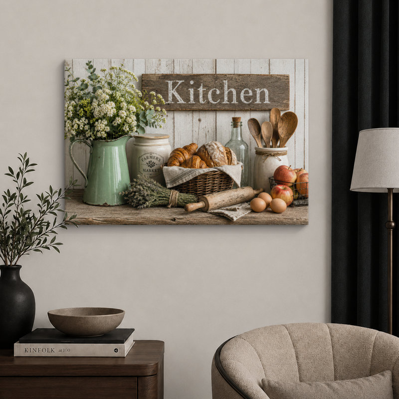 «Rustic Farmhouse Kitchen pain and Flower Still Life», images de cuisine, impression sur toile encadrée, impression numérique