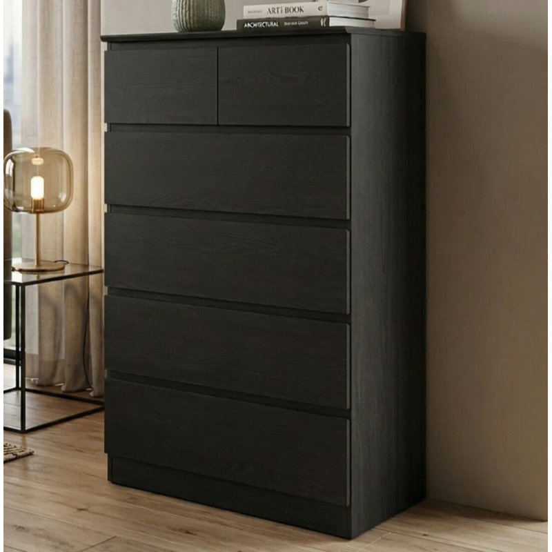 Commode 6 tiroirs Elegant Contemporary, Grain de bois noir