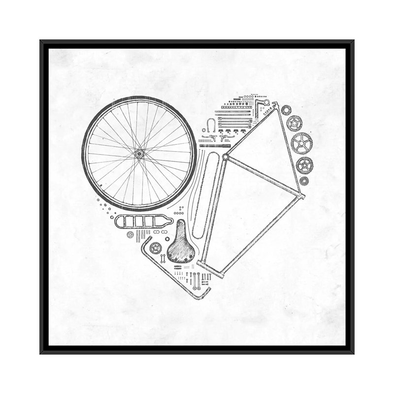 « love bike », impression sur toile tendue, H 18 po x l 18 po x P 1,5 po, Toile avec cadre noir, Pas de tapis