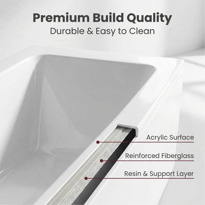 67" 3-Sided Apron Whirlpool Bathtub with Glass Panel, 7 Hydrotherapy Jets, and 89-Gallon Capacity, White