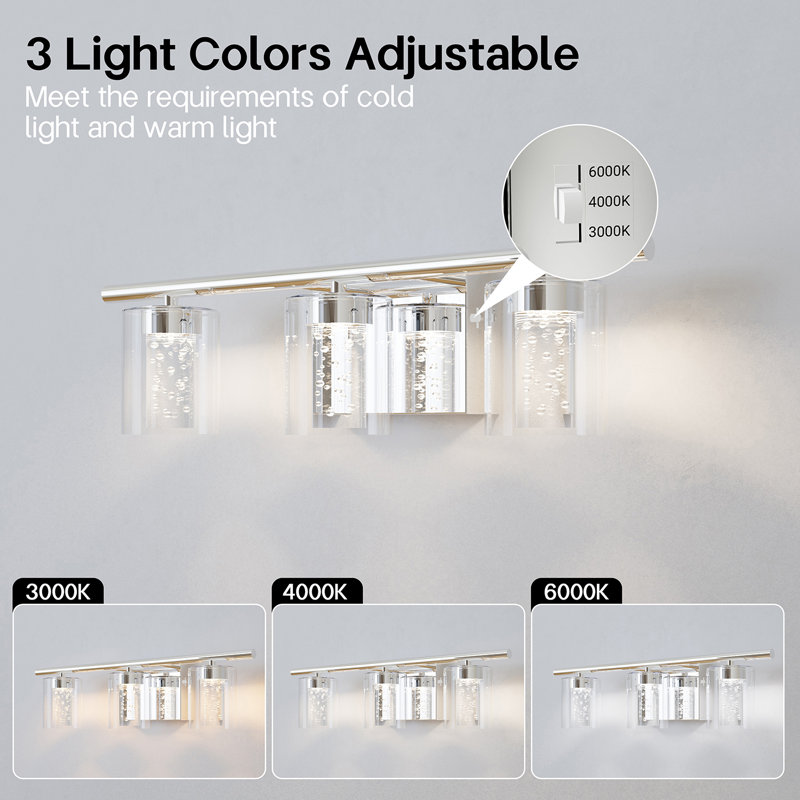 20''Dimmable 3-Light Dimmable LED Vanity Light, Silver/Nickel