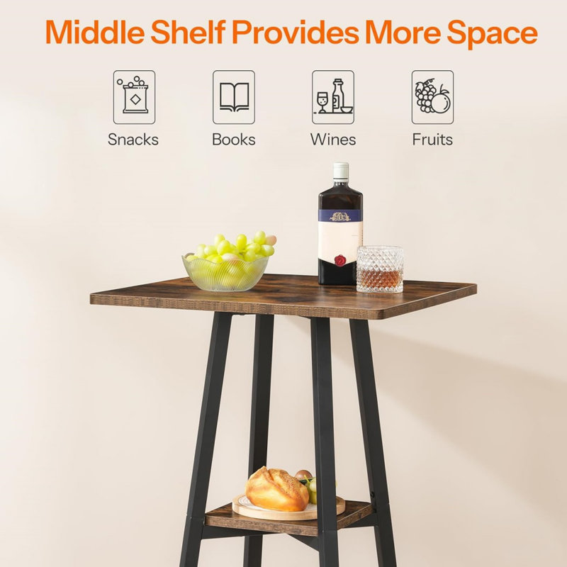 Bar Table, 2-Tier High Top Pub Table, Counter Height Table With Storage, Small Kitchen Dining Table, 36.6" High Bar Table For Living Room Party, Easy To Assemble, Black
