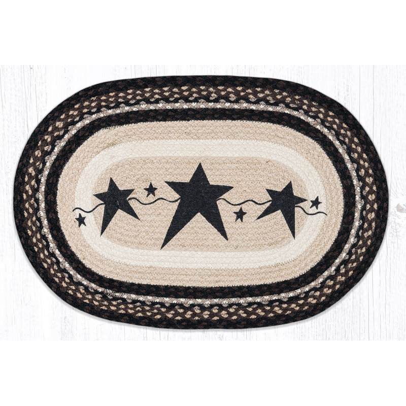  Fox Oval Patch Tread 30" H Hand-Stenciled Braided Jute Rug with Rustic Wildlife Scene, Fox