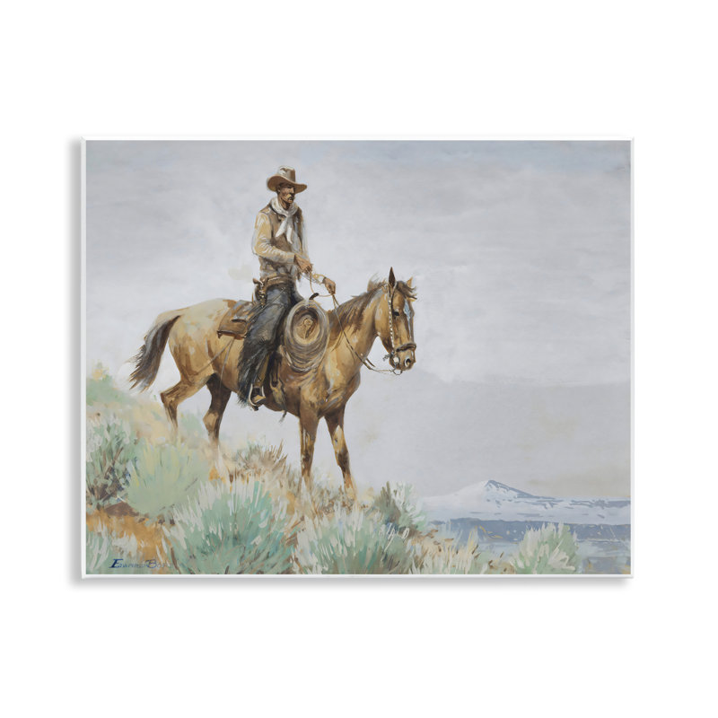 Plaque murale Cowboy montée sur Sagebrush Ridge, design par Arlington Prints