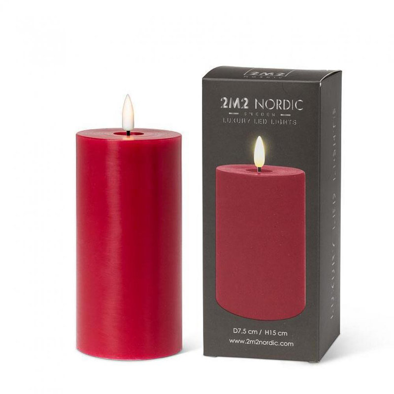 Unscented Flameless Candle, 6" H x 3" W x 3" D, Red, 1