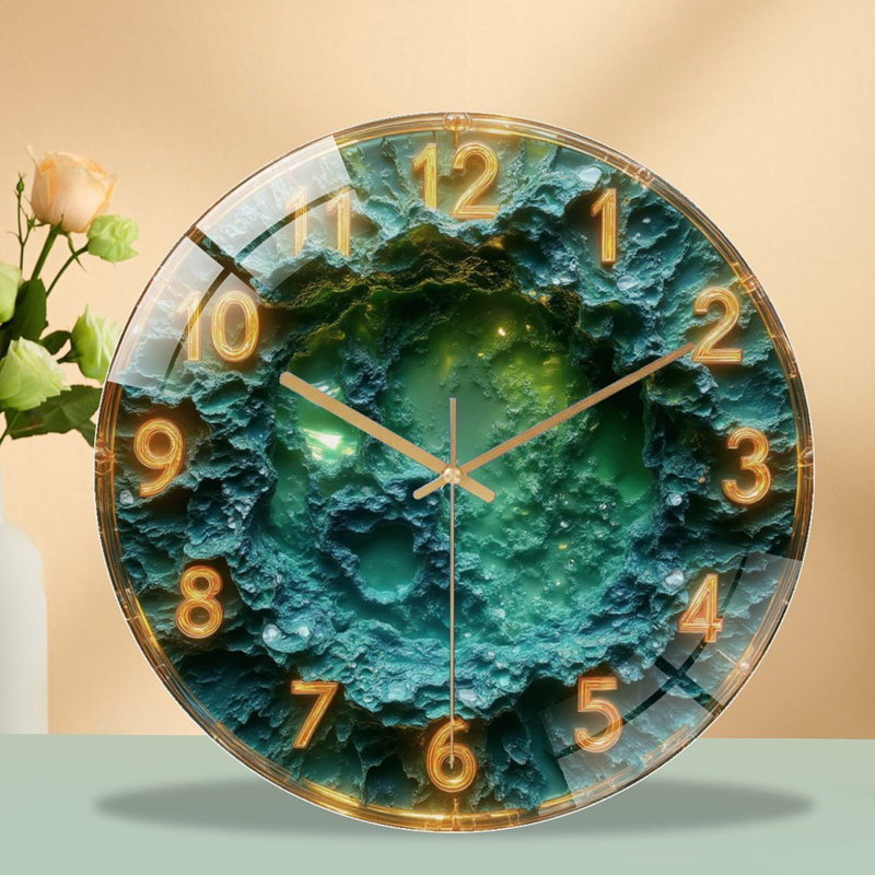 Horloge murale verte en forme de géode verte avec chiffres - 12 po