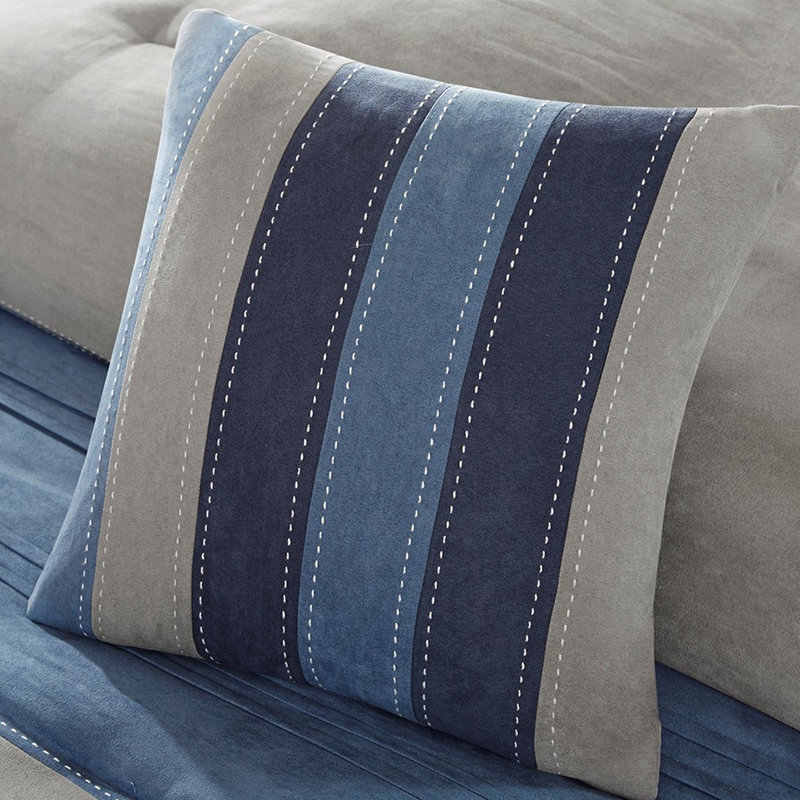 King Size Comforter In Navy Microsuede With Bed Skirt And Pillows 7 Piece Filling