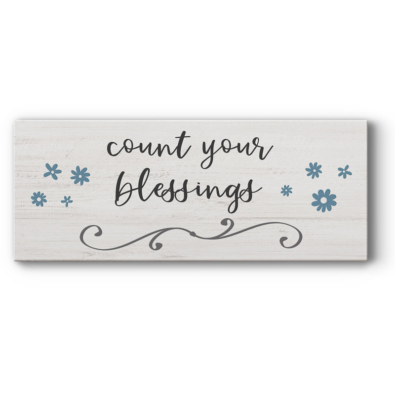 "Count Blessings" sur toile, art textuel, H 24 po x l 60 po x P 1,5 po