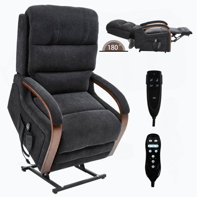 Power Chenille Lift Recliner Chair Dual Motor Infinite Position Up To 350 LBS With Solid Wood Armrests, Heat Massage And Heavy Duty Motion Mechanism