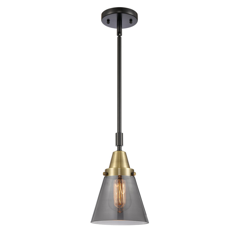 Ashwath 1-Light Cone Pendant, Plated Smoke, 42.12" H x 6" W x 6" D, Black Antique Brass