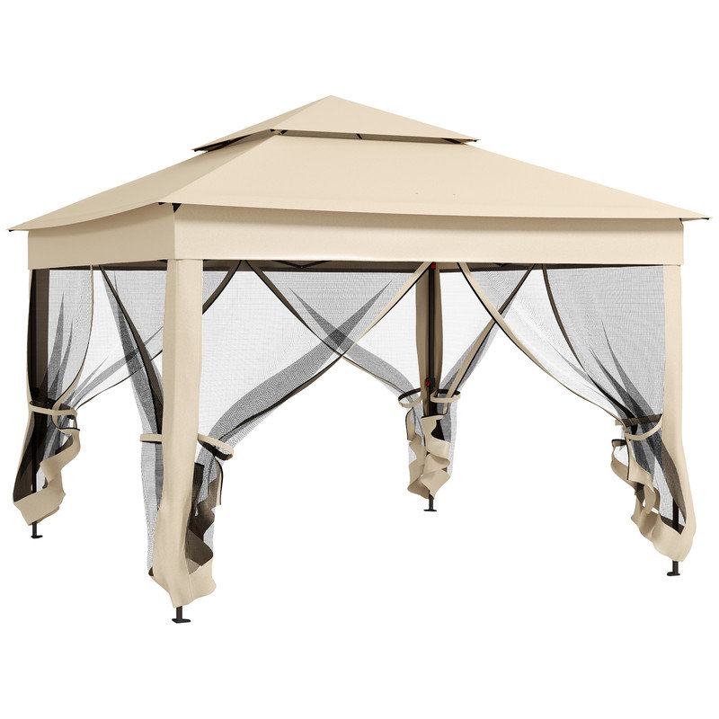 Instant Pop-Up Outdoor Gazebo with Double-Tier Roof, Zippered Mesh Netting, Carry Bag, and Accessories, Cream White, 3.25 x 3.25 m, for Patio, Garden, and Party Use