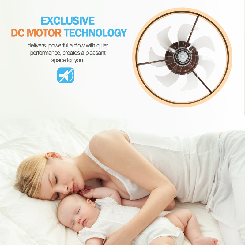 Desnoyer 19.7 inch Smart APP Low Profile Ceiling Fan Remote Control 6-Speed Flush Mount LED Lighting, Coffee