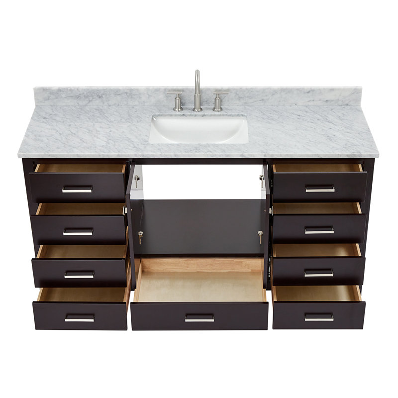 Meuble-lavabo sur pied simple 67 po avec plateau en marbre Flynt, Espresso
