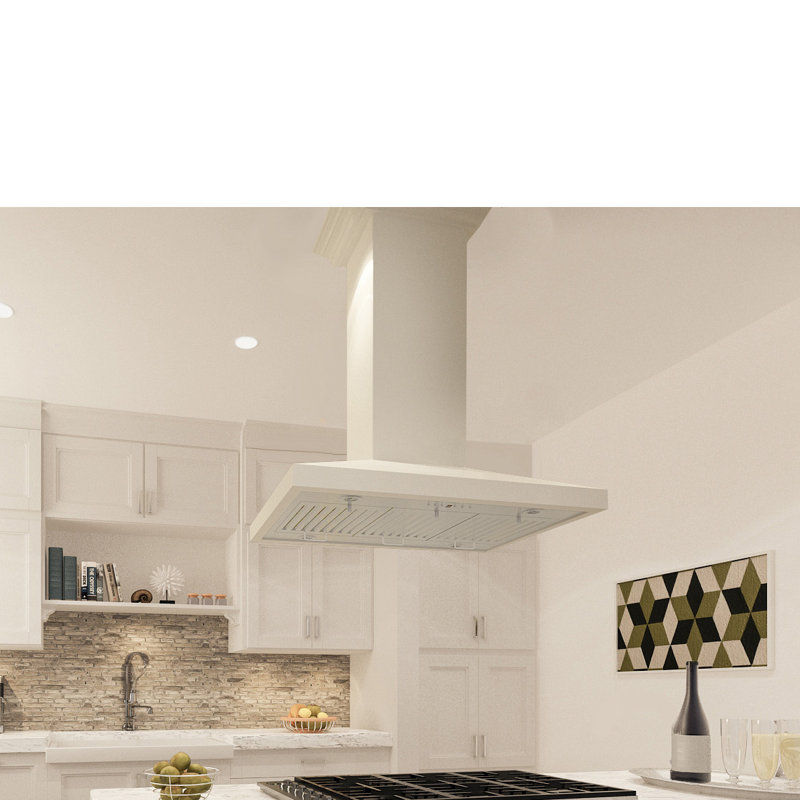 36" Wood 400 CFM Convertible Island Range Hood, Cottage White