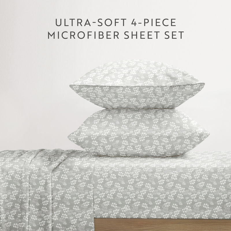 Ensemble de draps en microfibre Floral Wheatfield, Gris, Très grand lit