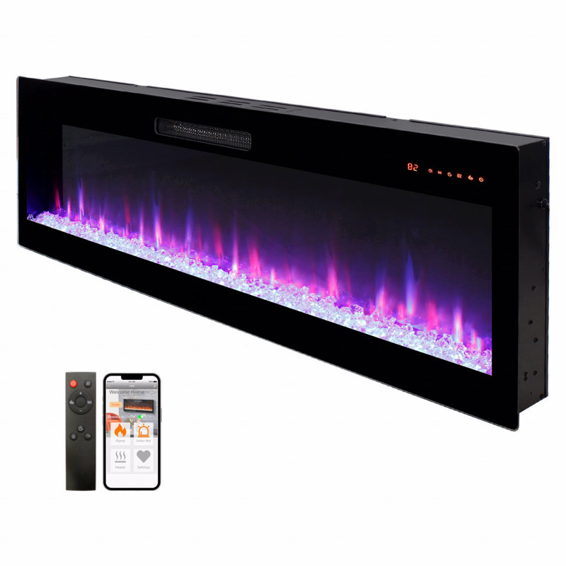 60" Electric Fireplace, Wifi-Enabled Heater, Recessed In-Wall And Wall-Mounted, 18.58" H x 60" W x 4.96" D