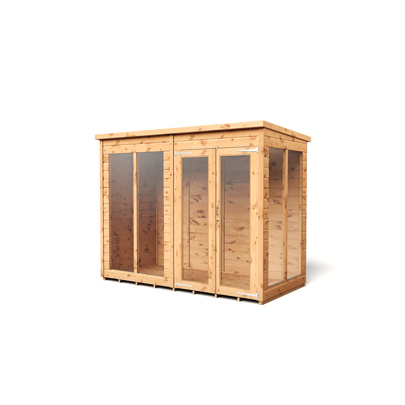  Pent Summerhouse Shiplap Tongue & Groove 8X4 Double Door With Windows