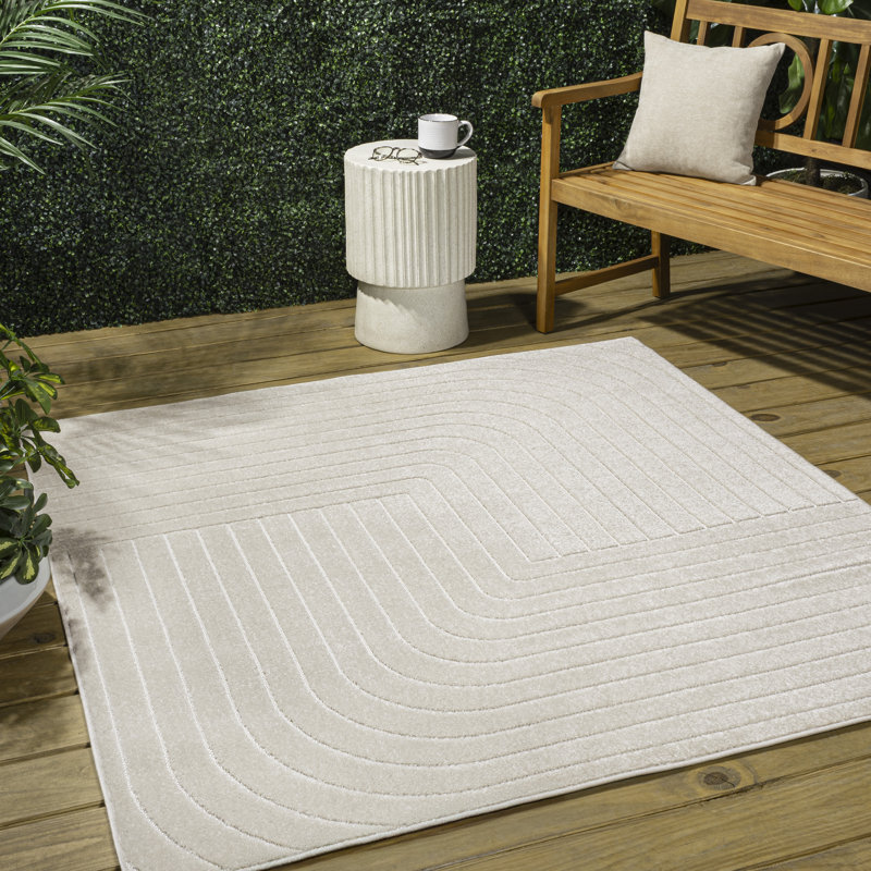 Odense High-Low Minimalist Angle Geometric Ivory/Cream Indoor/Outdoor Rug, Square 6'