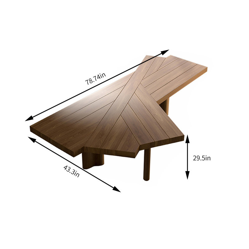 Bureau rectangulaire unique à 3 pieds en pin massif, au style artistique affirmé, H 29,5 po x l 78,74 po x P 43,3 po