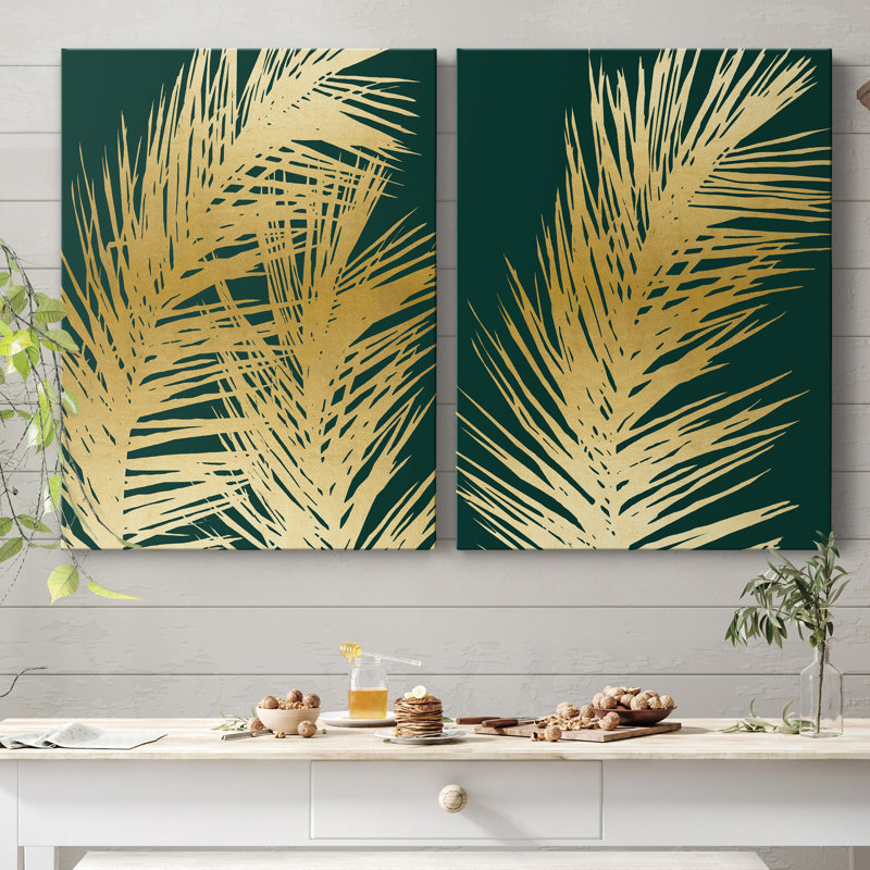 Emerald Palm I - ensemble de 2 reproductions d'art, H 20 po x l 32 po, Toile tendue, Sans cadre