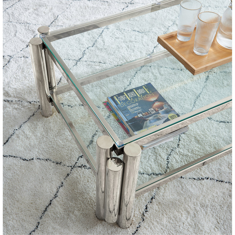 Table basse rectangulaire moderne en acier inoxydable de 50 po de largeur, Argent argent