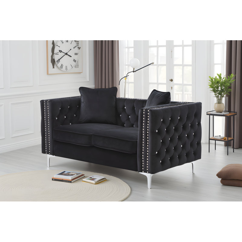 Lyon Velvet Loveseat, Black