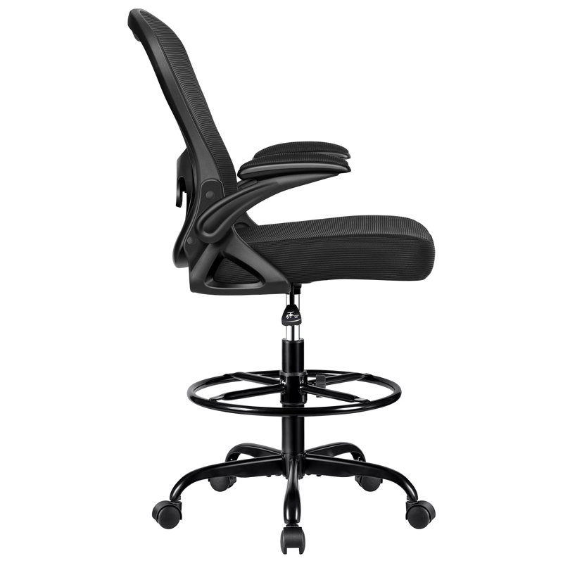 Kyanna Ergonomic Mesh Drafting Chair, Black, Black
