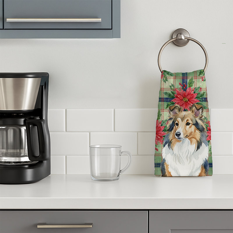 Sable Sheltie Christmas PoinsettIas Kitchen Towel, Sable Sheltie