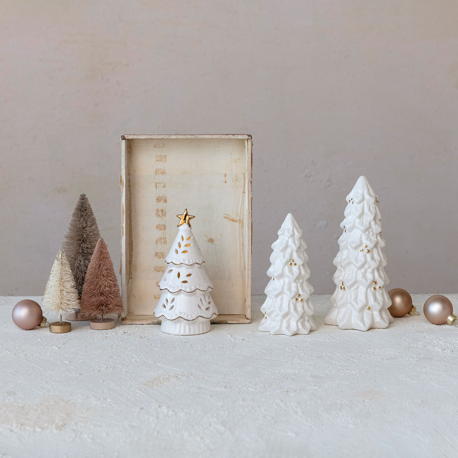 Lighted Stoneware Christmas Tree Set