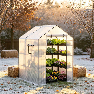 Replacement PE Greenhouse Cover 140 x 73 x 190cm with Roll-Up Door and Vent Windows, White