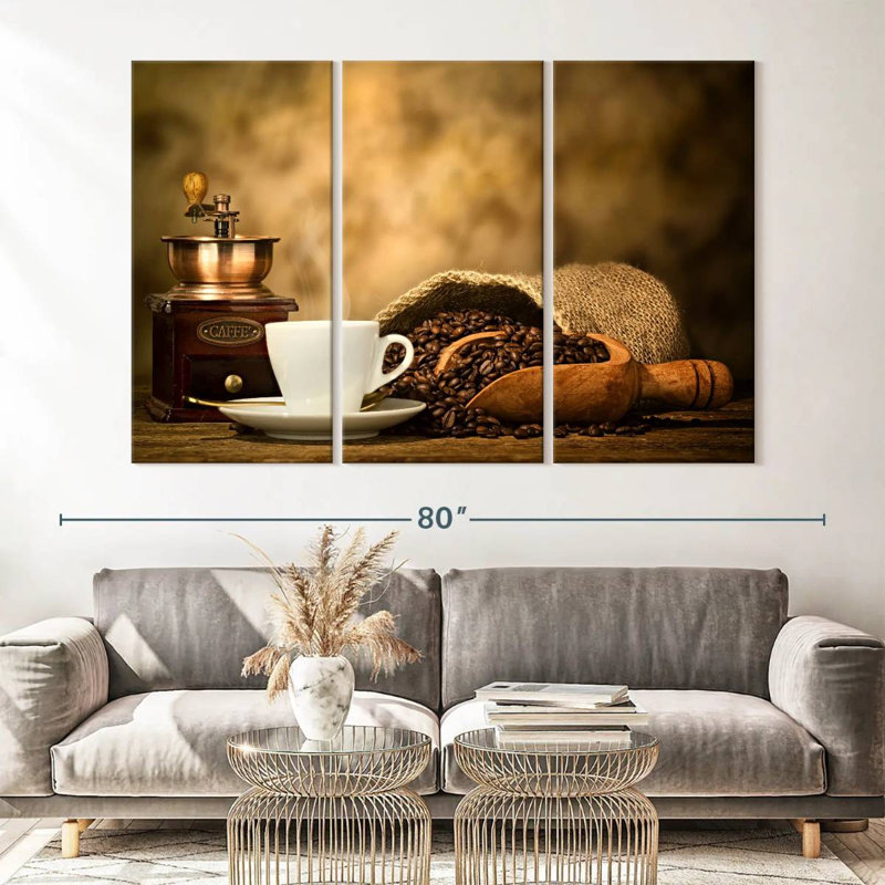 Ensemble de 3 pièces de café rustique sur toile, H 42 po x l 65 po x P 1,25 po