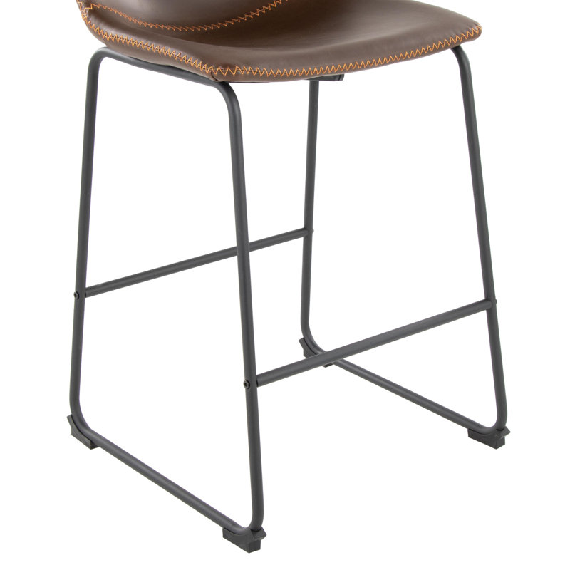 Duke Fixed-Height Counter Stool with Zig-Zag Stitching, Brown, Counter Stool (25.75" Seat Height)